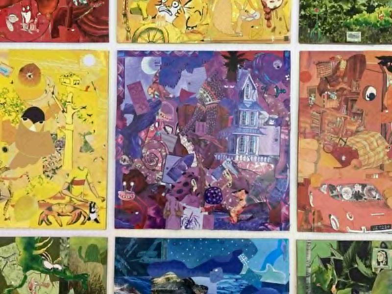 Flere felter i forskellige farver lavet i collage